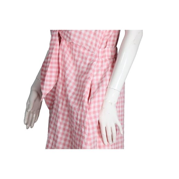 Gray Label Women's US12 Pink White Gingham Dress Tie-Up V-Neck Pockets Midi NWT - Picture 7 of 12